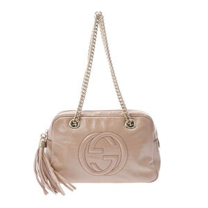 Gucci Soho Chain Shoulder Bag Beige Patent Vernis Leather